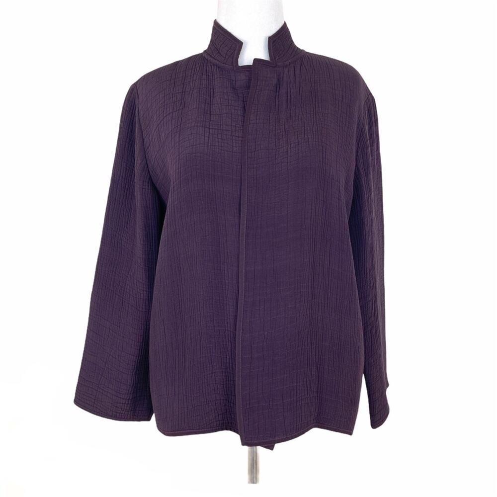 Eileen Fisher Silk Blend Textured Zip Up Open Front blazer Jacket XS